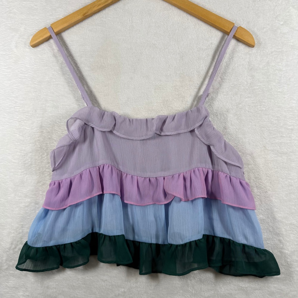 Storia Womens Pastel Colorblock Tiered Ruffle Cami Top Purple Blue HT1103 Small